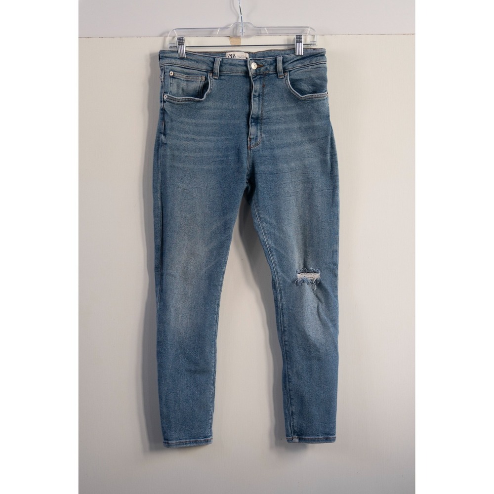 Zara Jeans Womens 12 Light Wash Stretch Denim‎ Mid Rise Slim Leg Five Pocket